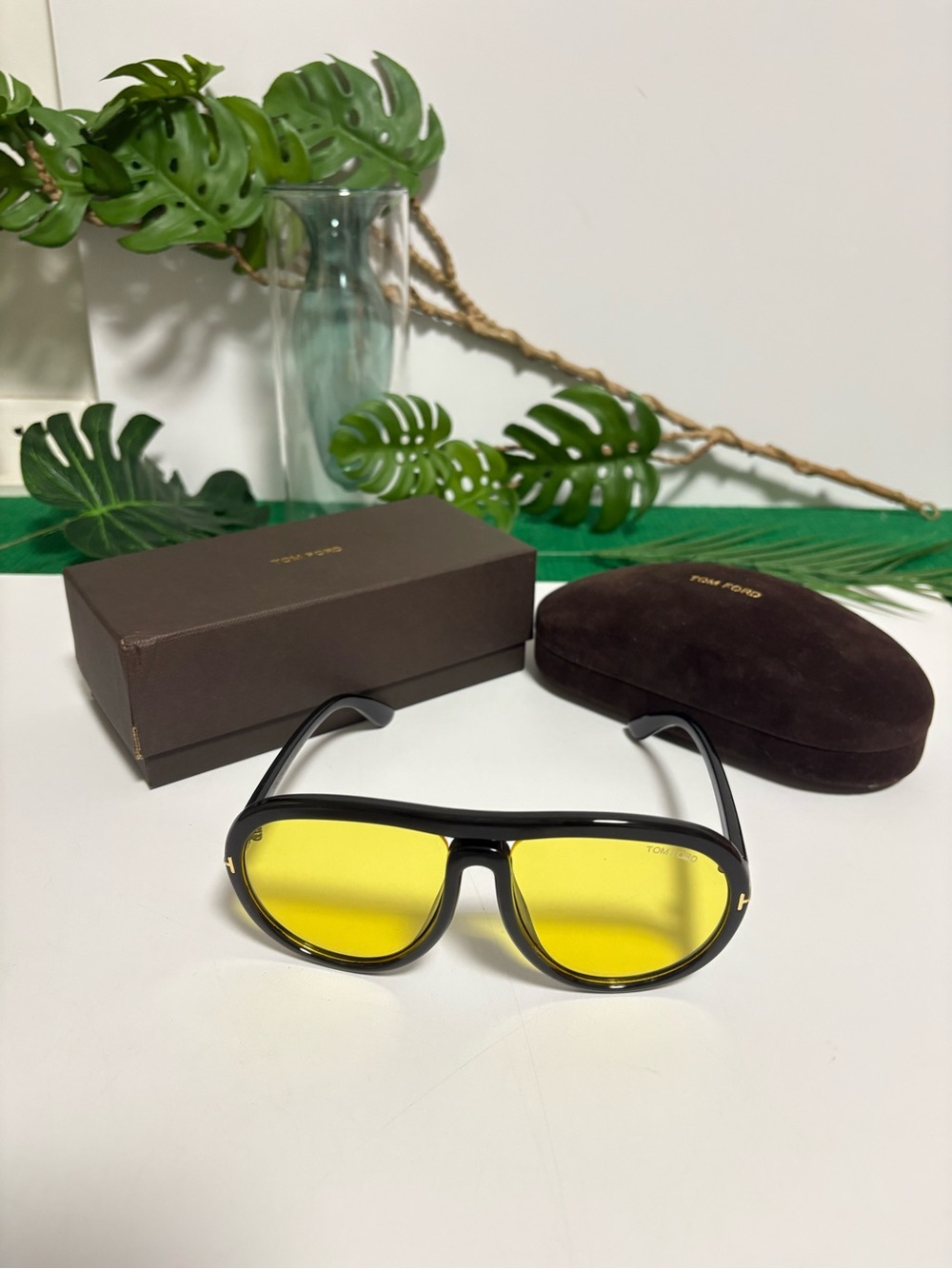 Tom Ford Men’s Black Frame Yellow Lens Swim Sunglasses